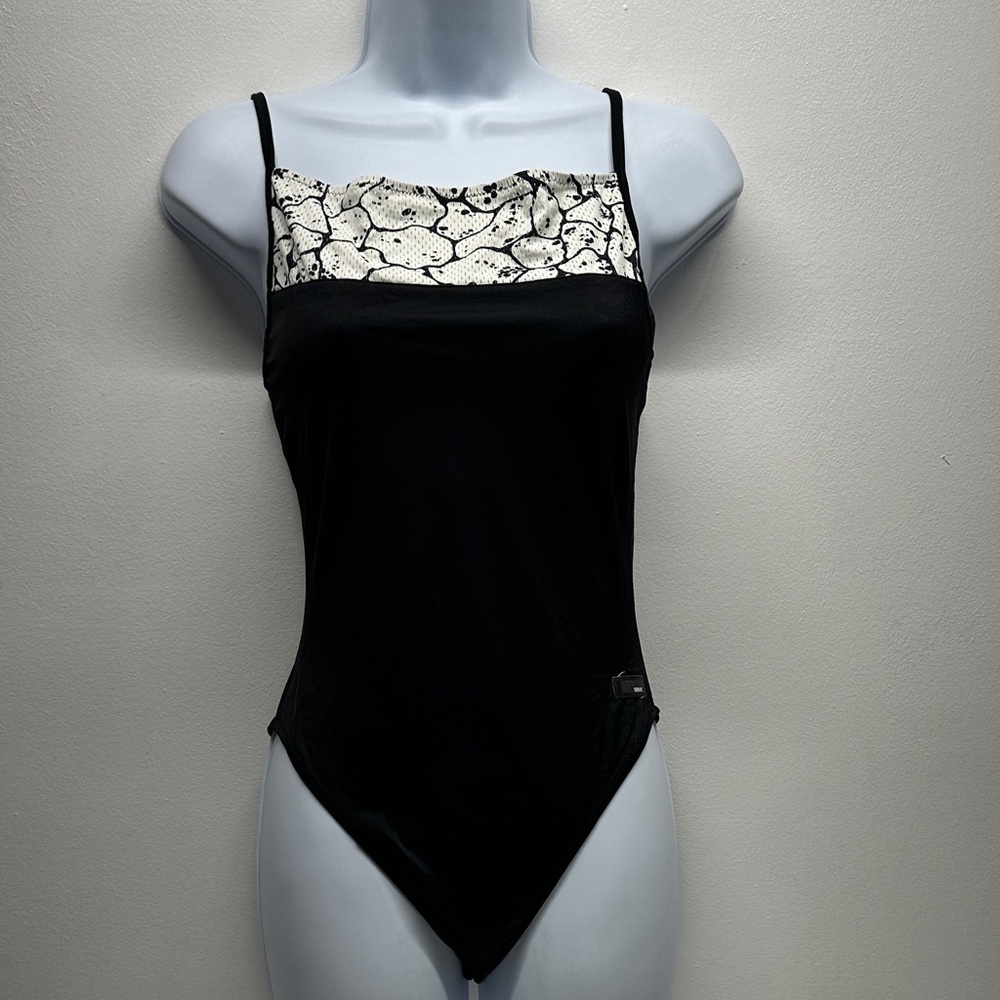 Versace Intensive Swim Suit One Piece Square Neck Black White Vintage Medium